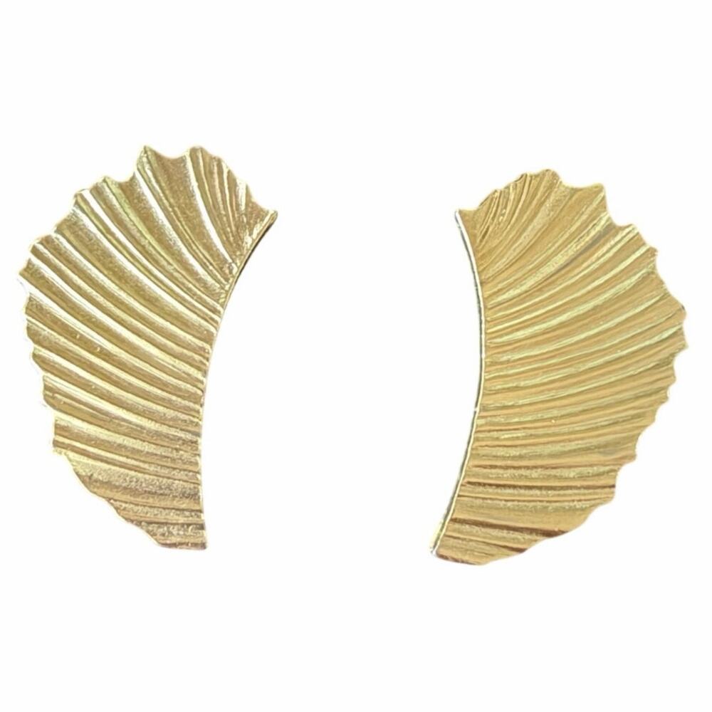 Vintage bergere gold tone clip on earrings bold fan pattern art deco